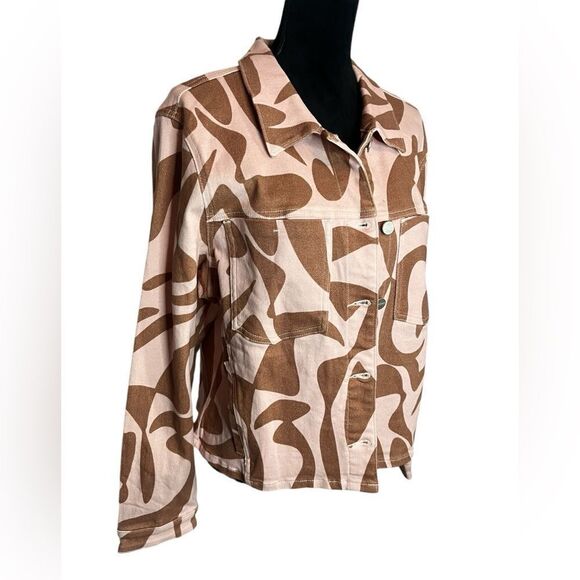 NWT ANTHROPOLOGIE SANCTUARY BABY PINK/BROWN TROPICAL GIRLY DENIM JACKET SIZE XL - Picture 5 of 13
